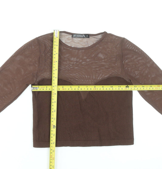 Dunnes Women Brown Mesh Long Sleeve Cropped Top XS