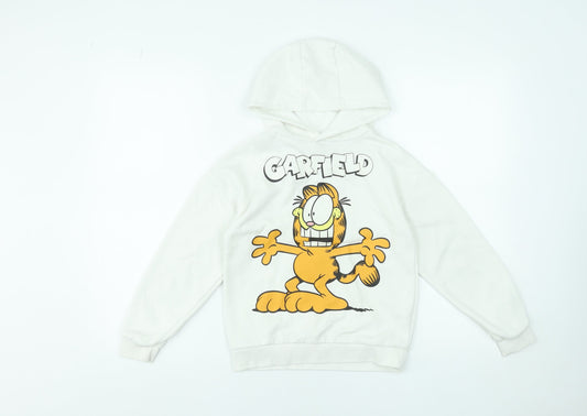 Girls UK Size 8-9 Years Garfield White Pullover Hoodie