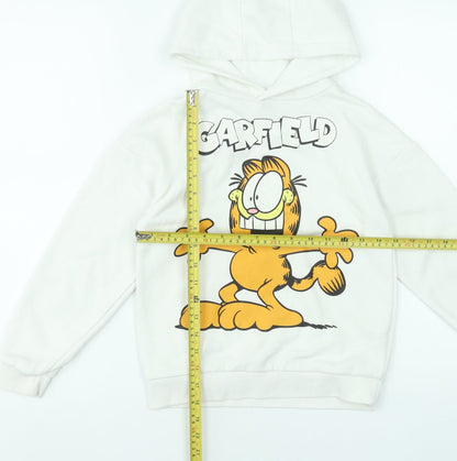 Girls UK Size 8-9 Years Garfield White Pullover Hoodie