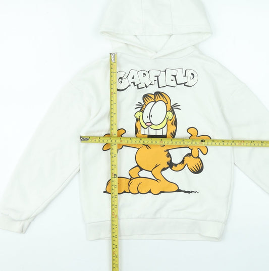 Girls UK Size 8-9 Years Garfield White Pullover Hoodie