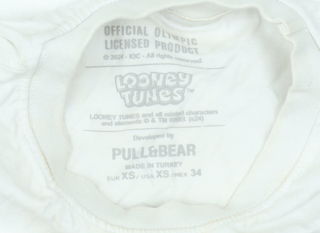 Womens UK Size XS Pull & Bear White Basic T-Shirt
