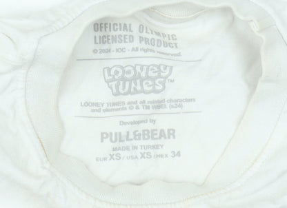 Womens UK Size XS Pull & Bear White Basic T-Shirt