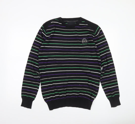 Jack & Jones Men's Black Striped Crew Neck Cotton Jumper L