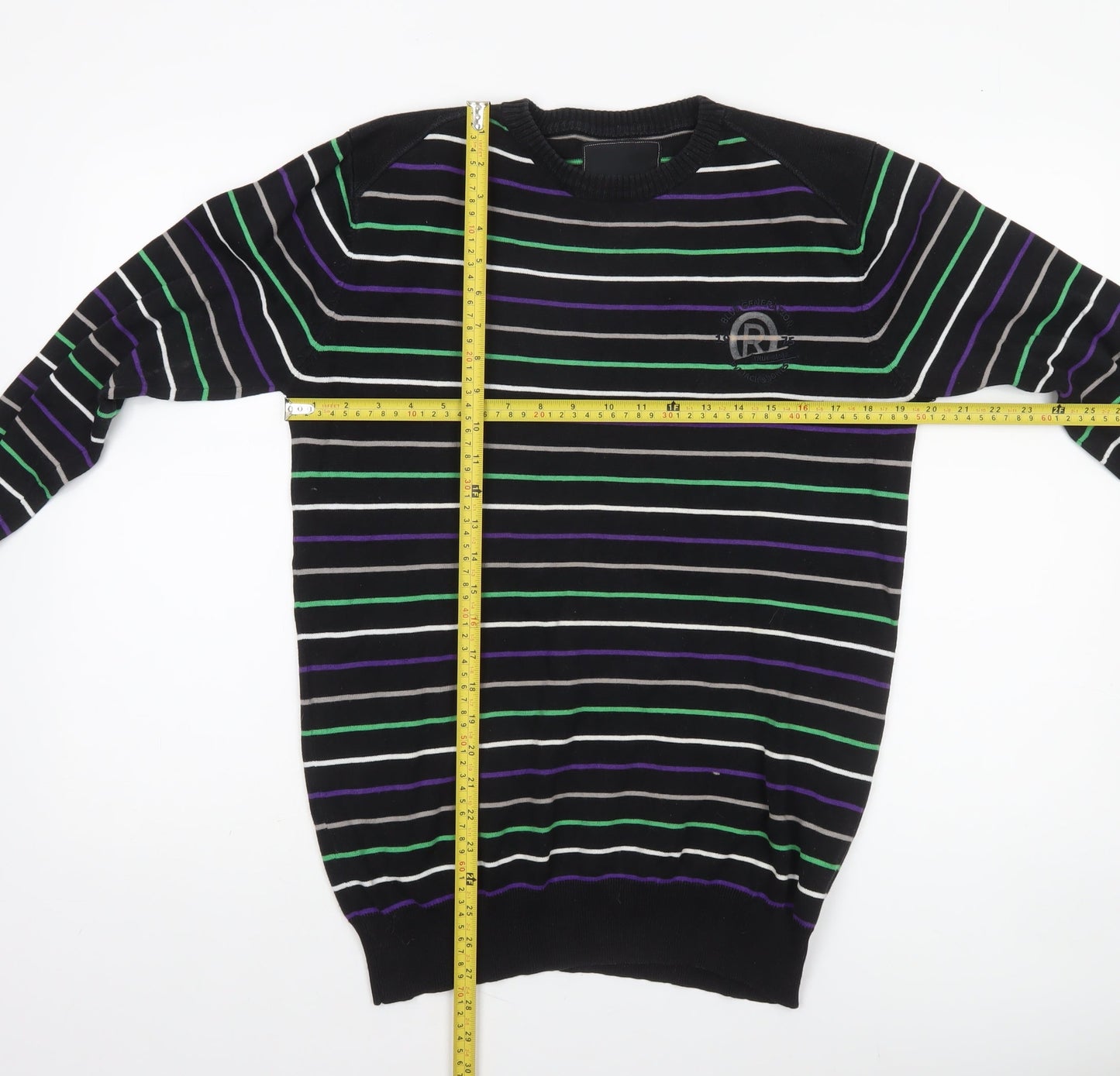 Jack & Jones Men's Black Striped Crew Neck Cotton Jumper L