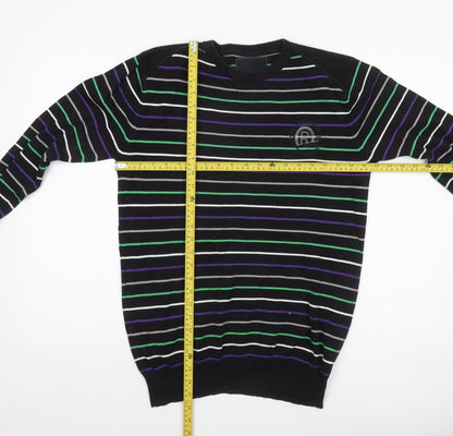 Jack & Jones Men's Black Striped Crew Neck Cotton Jumper L