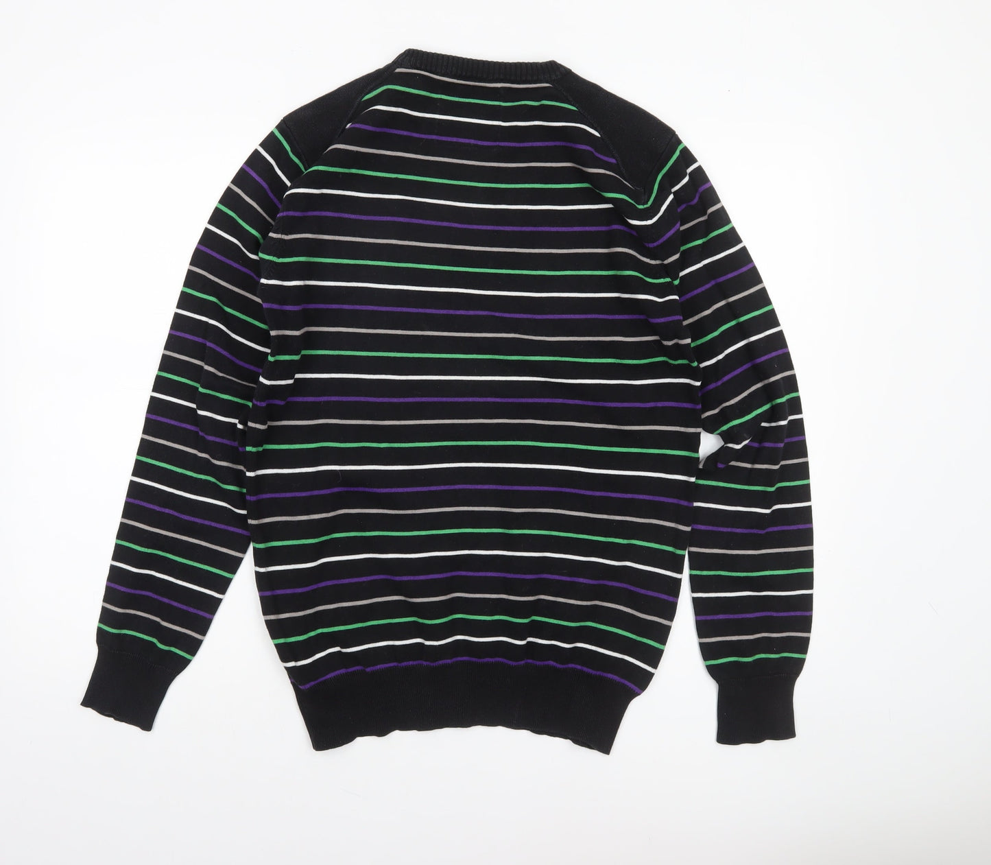 Jack & Jones Men's Black Striped Crew Neck Cotton Jumper L