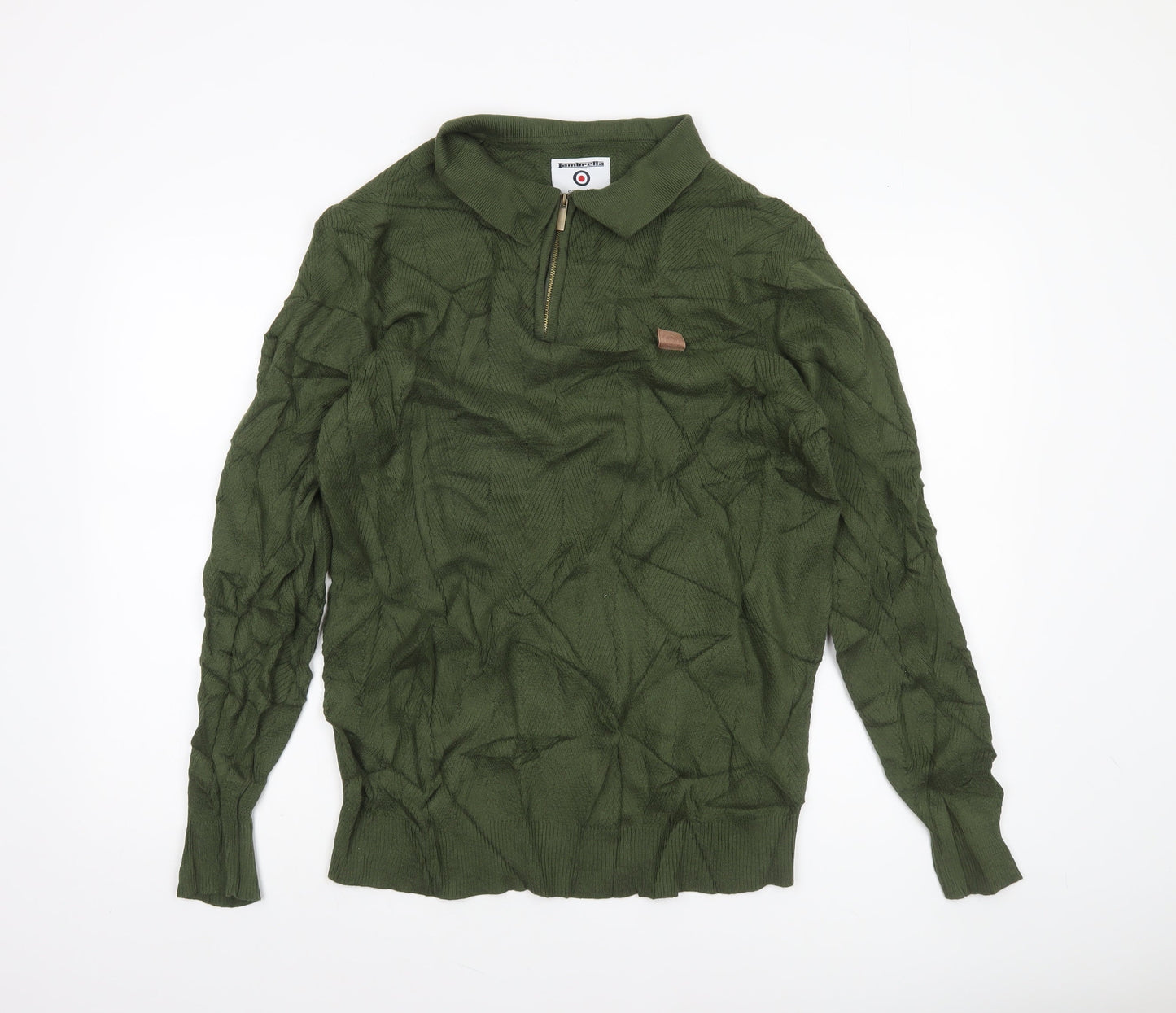 Lambretta Men's Green Collared Half Zip Cotton Jumper M Classic Mod Style
