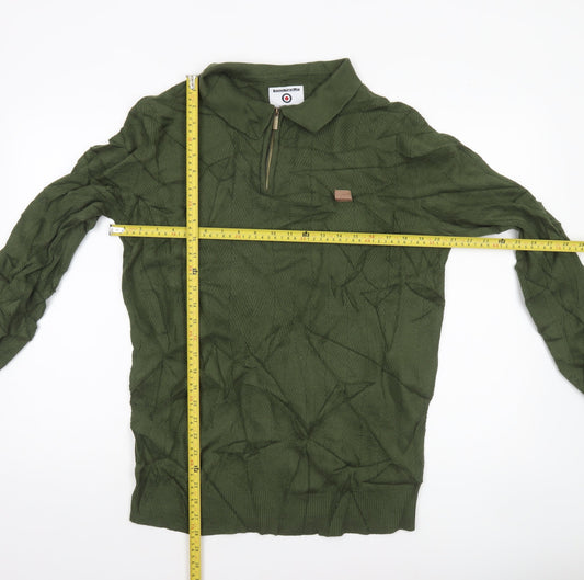 Lambretta Men's Green Collared Half Zip Cotton Jumper M Classic Mod Style