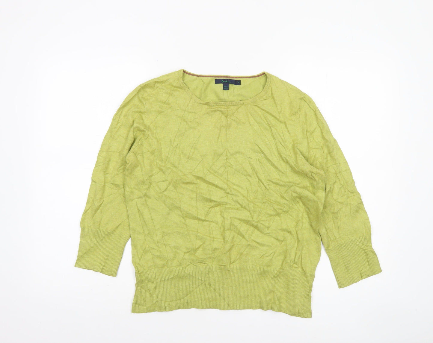 Boden Women's Green Cotton Crew Neck 3/4 Sleeve Jumper Size 16