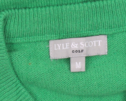 Lyle & Scott Men’s Green Wool V-Neck Golf Jumper Size M