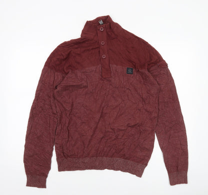 Duck and Cover Men’s Red Cotton Henley Jumper Size M