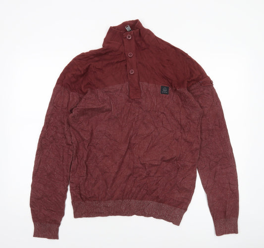 Duck and Cover Men’s Red Cotton Henley Jumper Size M