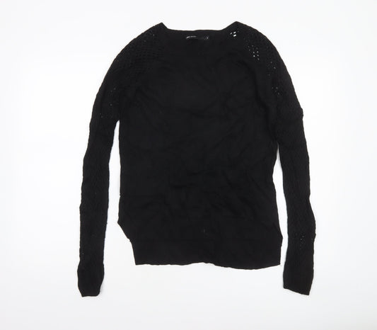 Karen Millen Women’s Black Pullover Jumper Size 2 Open Knit Wool Blend