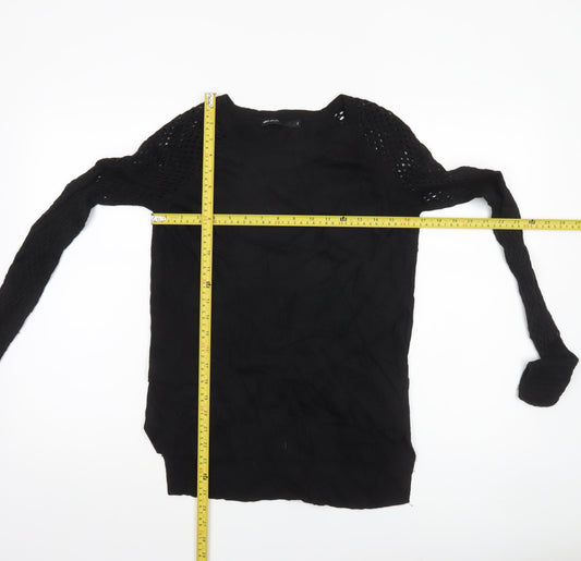 Karen Millen Women’s Black Pullover Jumper Size 2 Open Knit Wool Blend