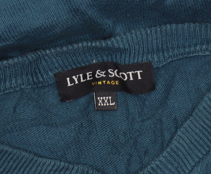 Lyle & Scott Men's Blue 2XL V-Neck Cotton Jumper