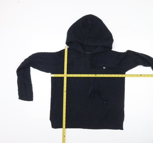 Abercrombie & Fitch Women's Black Cable-Knit Hooded Jumper Size M