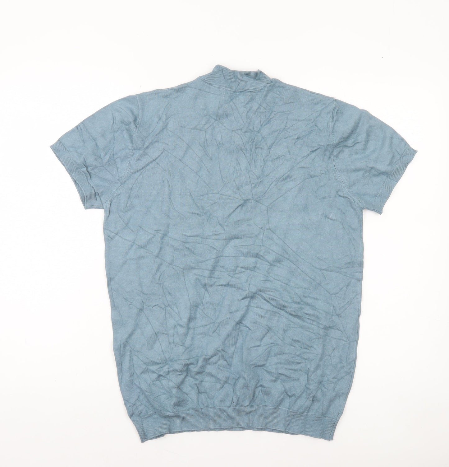 Zara Men’s Blue Cotton 1/2 Zip Short Sleeve Jumper M