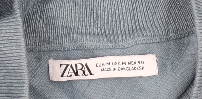 Zara Men’s Blue Cotton 1/2 Zip Short Sleeve Jumper M
