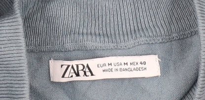 Zara Men’s Blue Cotton 1/2 Zip Short Sleeve Jumper M