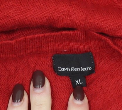 Calvin Klein Jeans Women's Red V-Neck Button Cardigan XL