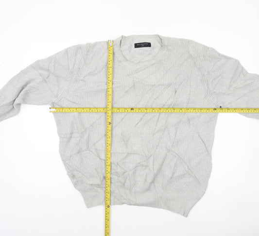 AllSaints Men’s Grey Waffle Knit Cotton Jumper L Crew Neck