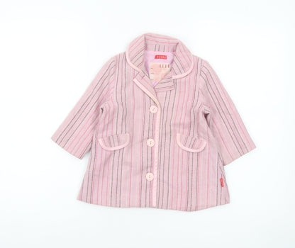 ELLE Girls Pink Striped Wool Blend Coat 12 Months Lined Button Classic Style