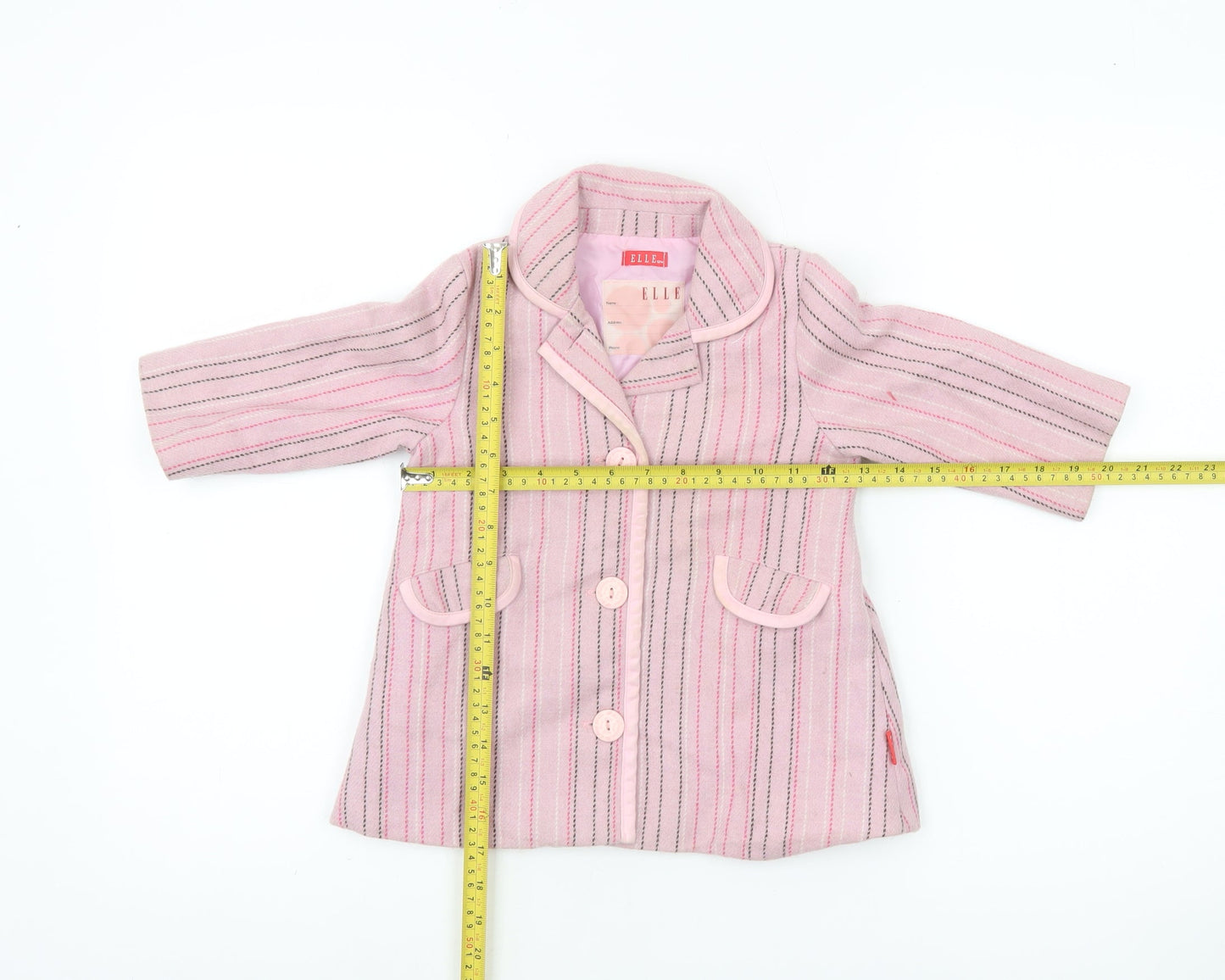 ELLE Girls Pink Striped Wool Blend Coat 12 Months Lined Button Classic Style