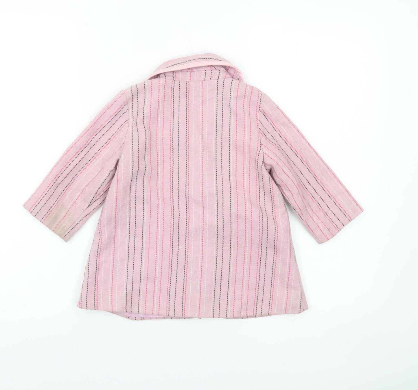 ELLE Girls Pink Striped Wool Blend Coat 12 Months Lined Button Classic Style