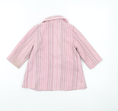 ELLE Girls Pink Striped Wool Blend Coat 12 Months Lined Button Classic Style
