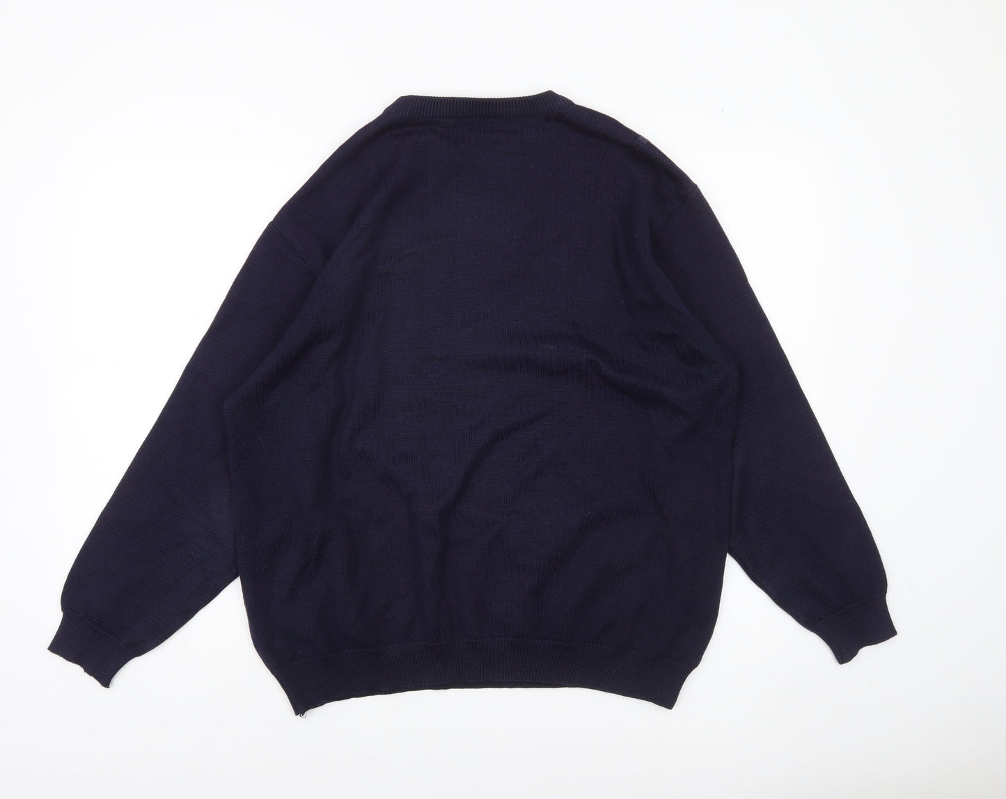 Wolsey Men's Blue Checked Wool Crew Neck Jumper Size L