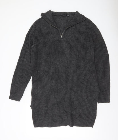 Brave Soul Women’s Grey L Long Sleeve Tunic Jumper 1/2 Zip Knit