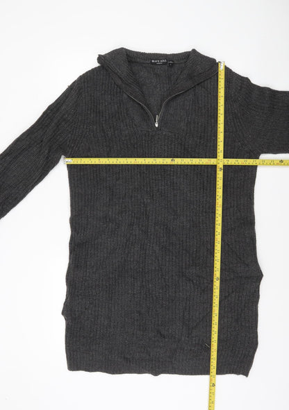 Brave Soul Women’s Grey L Long Sleeve Tunic Jumper 1/2 Zip Knit