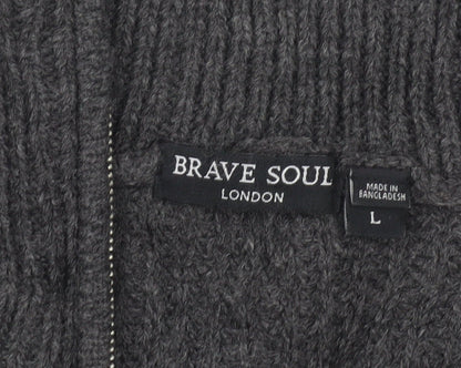 Brave Soul Women’s Grey L Long Sleeve Tunic Jumper 1/2 Zip Knit