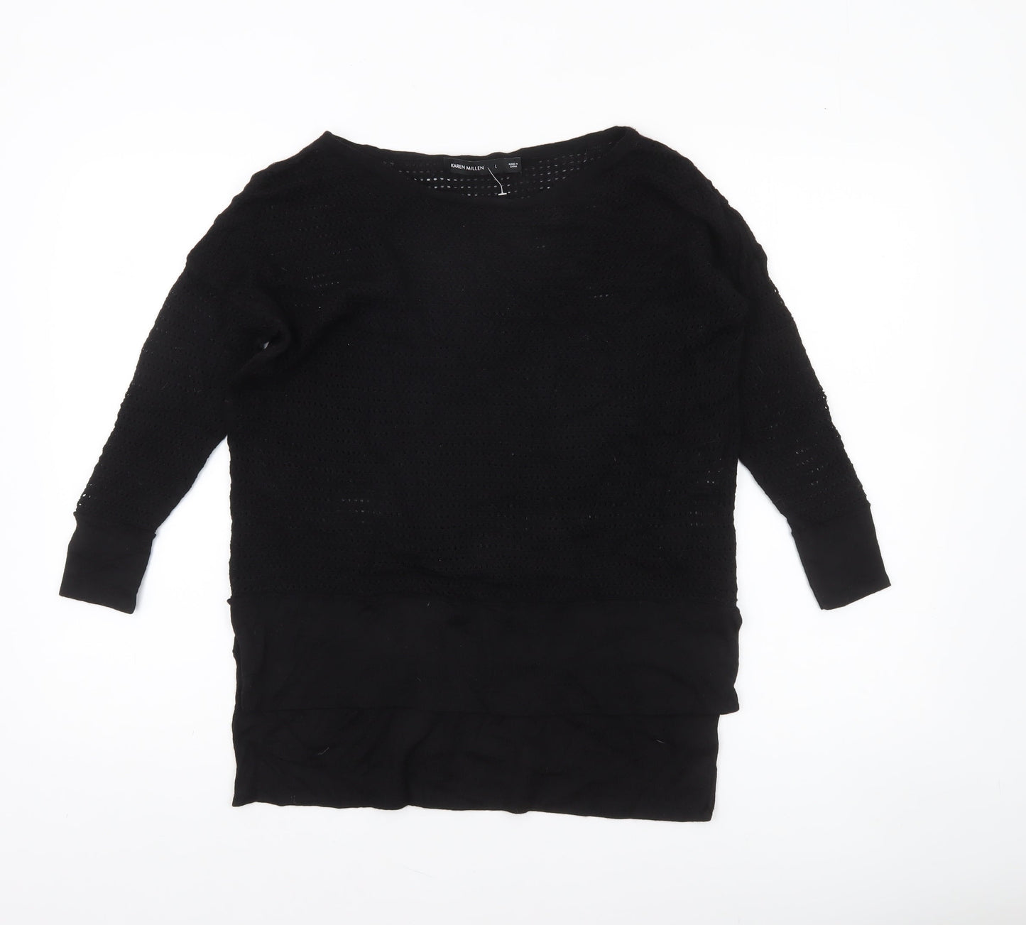 Karen Millen Women’s Black Open-Knit Tunic Jumper Size L