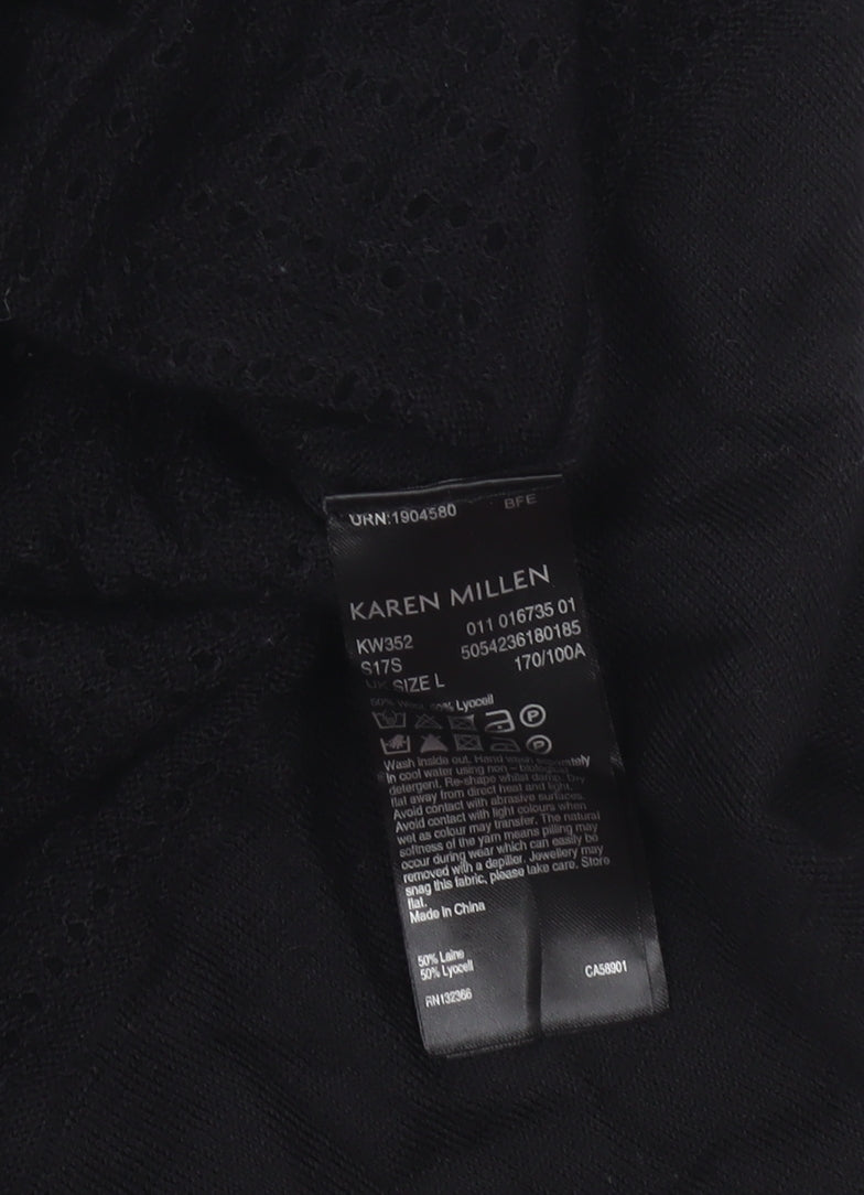 Karen Millen Women’s Black Open-Knit Tunic Jumper Size L