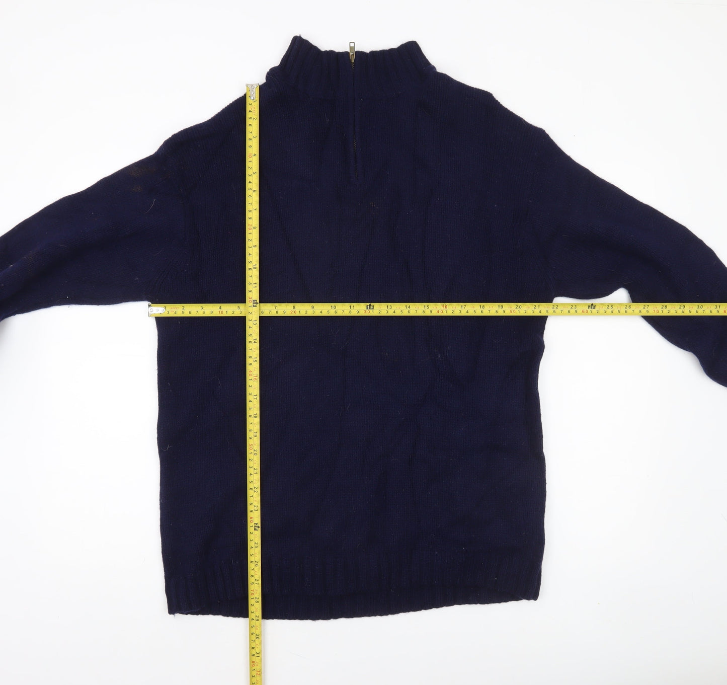 Racing Green Men's Blue Wool XL 1/4 Zip High Neck Jumper