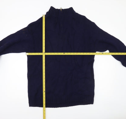 Racing Green Men's Blue Wool XL 1/4 Zip High Neck Jumper