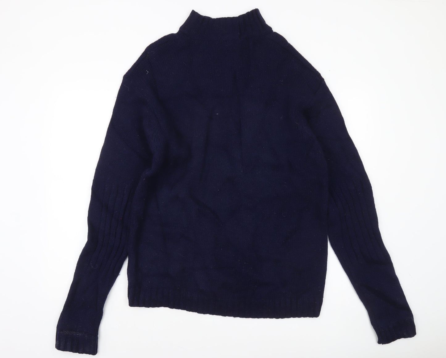 Racing Green Men's Blue Wool XL 1/4 Zip High Neck Jumper