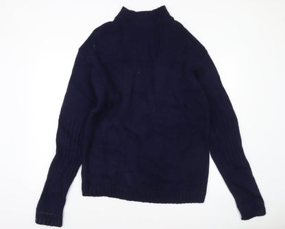 Racing Green Men's Blue Wool XL 1/4 Zip High Neck Jumper