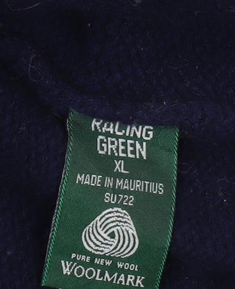 Racing Green Men's Blue Wool XL 1/4 Zip High Neck Jumper