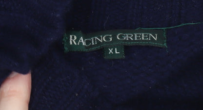 Racing Green Men's Blue Wool XL 1/4 Zip High Neck Jumper