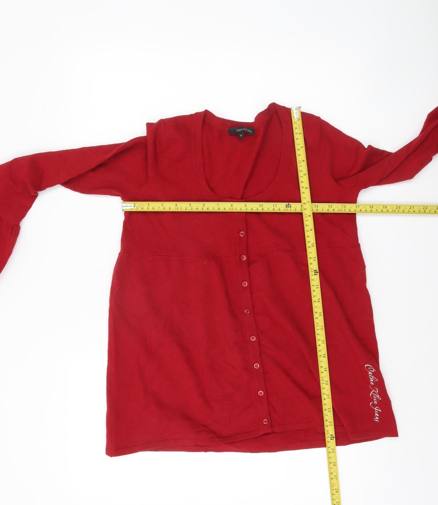 Calvin Klein Jeans Women’s Red Wool Blend Long Sleeve Cardigan M