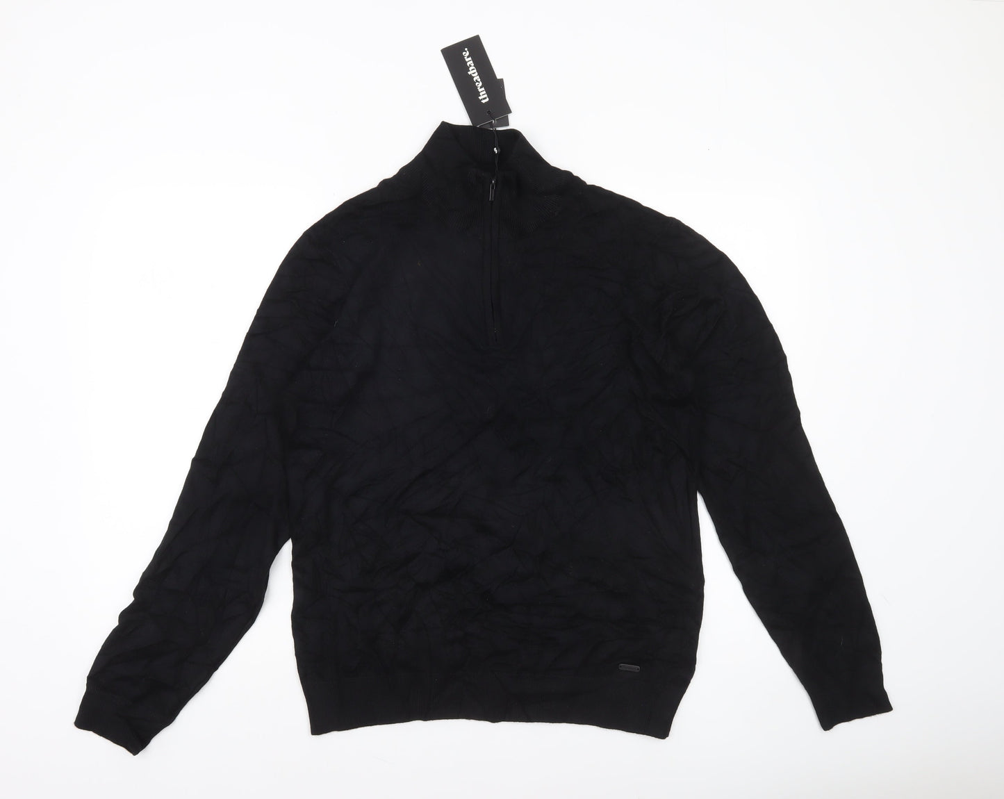 Threadbare Men Black M 1/4 Zip High Neck Jumper
