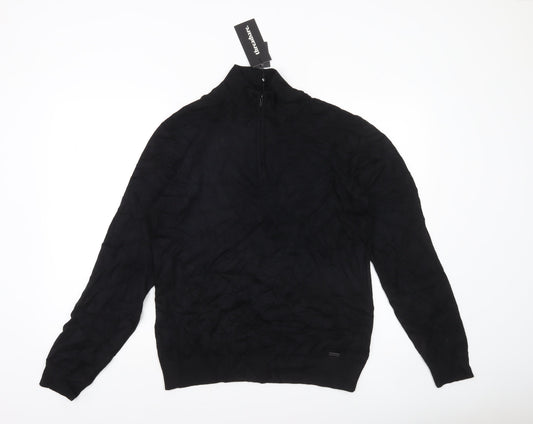 Threadbare Men Black M 1/4 Zip High Neck Jumper