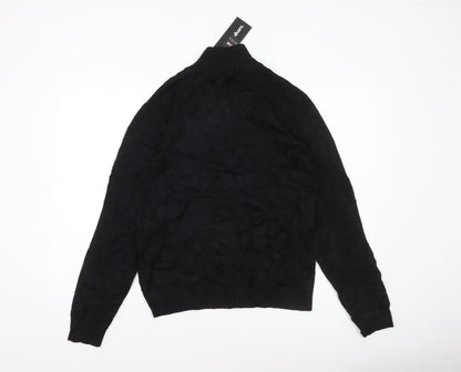 Threadbare Men Black M 1/4 Zip High Neck Jumper