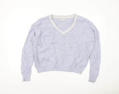 American Eagle Outfitters Women’s Purple V-Neck Knit Jumper M