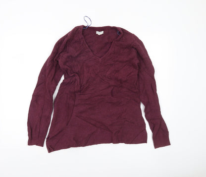 Fat Face Women's Purple V-Neck Long Sleeve Jumper Size 10