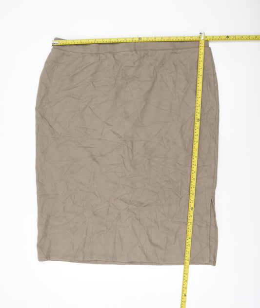 Marks and Spencer Women Beige High Rise Stretch Pencil Skirt Size 22