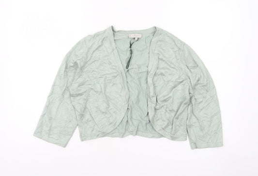 Hobbs Women Green L Cardigan Knit Lightweight 3/4 Sleeve