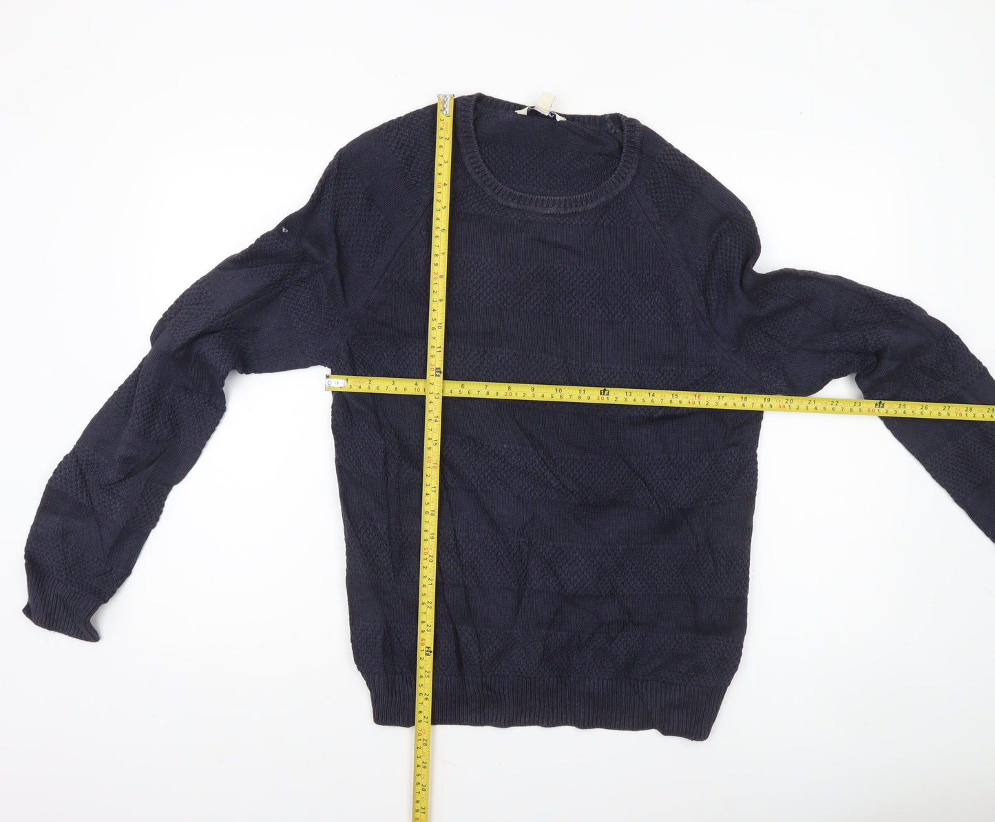 Boden Men’s Blue Cotton Crew Neck Textured Knit Jumper S